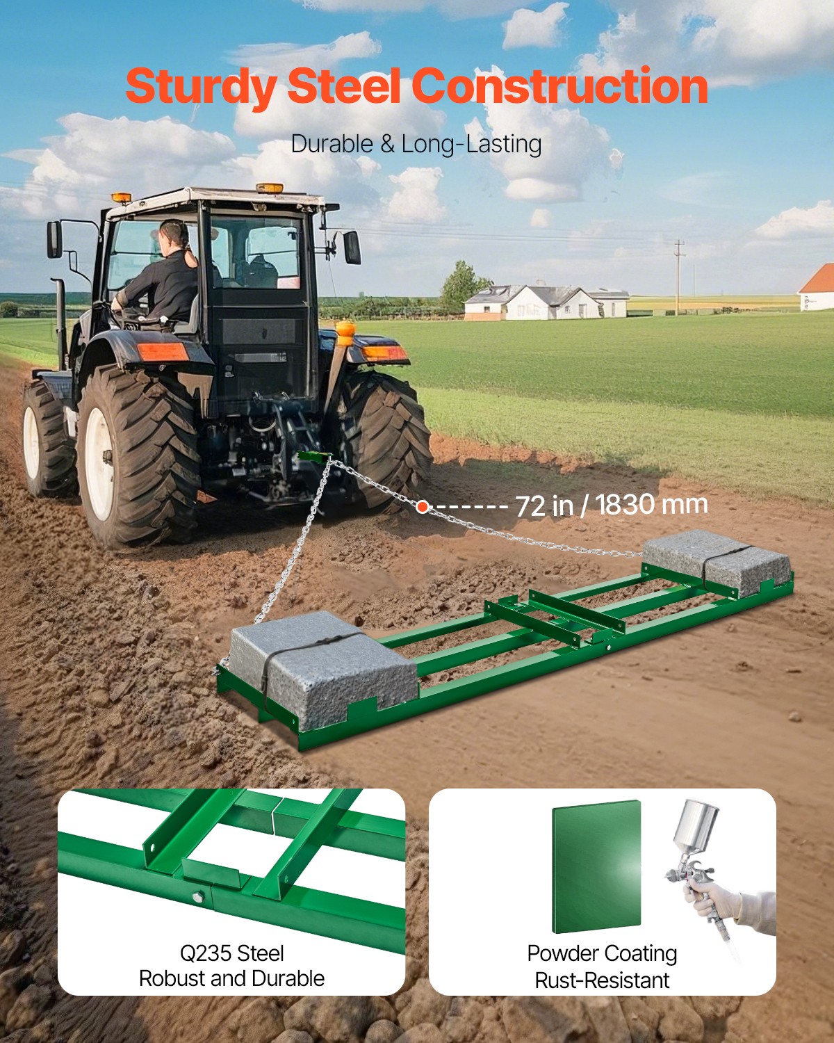 VEVOR Drag Harrow 8 ft Heavy Duty Tow Behind Drag Harrow Driveway Grader Rake