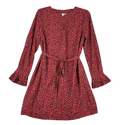 Loft Leopard Print Pleated Cuff Tie Waist Mini Dress Womens S
