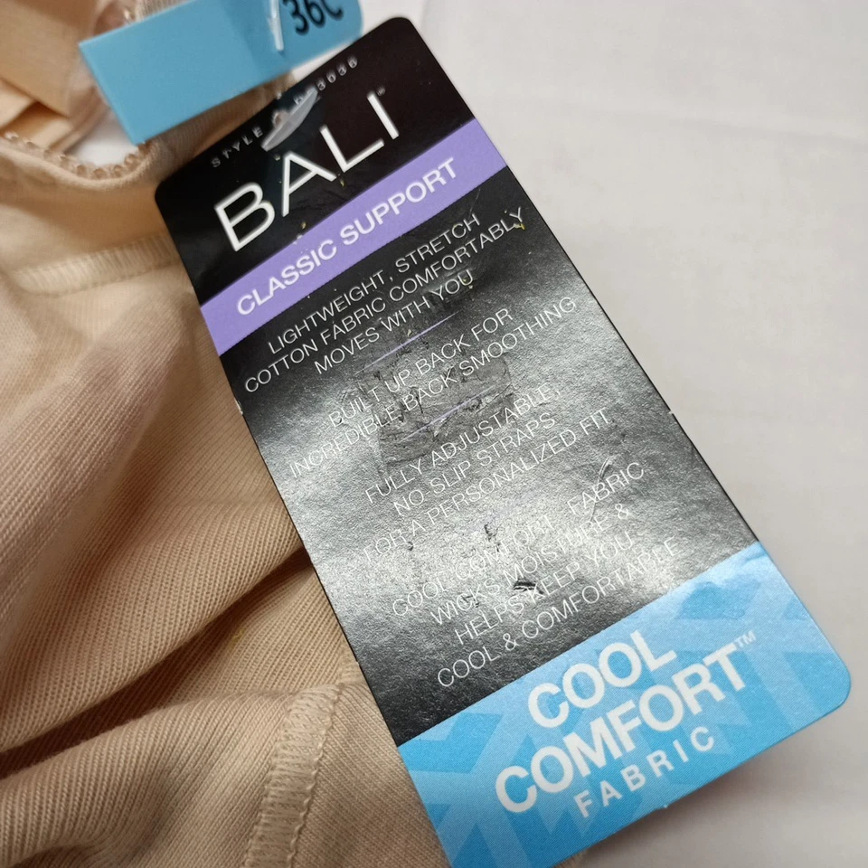 Sujetador para mujer Bali de doble soporte de algodón sin alambres - 3036 36C suave topo Foto 3 de 4