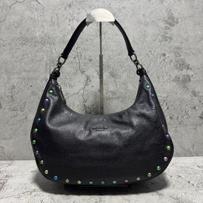 Coach Black Leather Ergo Studded Shoulder Bag Authentic 2Way Purse Auth