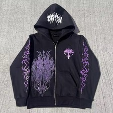 Cross Print Graphic Loose Pocket Zip Hoodie M...