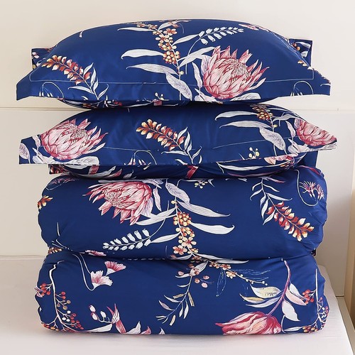 Navy Blue Floral Duvet Cover Set Queen Size, 3 Piece Soft Printed Microfiber ... - Picture 2 of 7