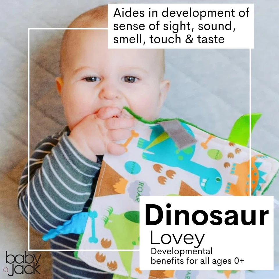 Baby Jack & Co 8x8” Dinossauro Pré-histórico T-Rex Dentes Grandes Brinquedo Lovey Tag - Crin... - Imagem 3 de 4