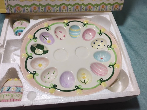 Vassoio porta uova deviato in ceramica vintage con sale e pepe ABC distribuzione splendidi pastelli - Foto 2 di 10