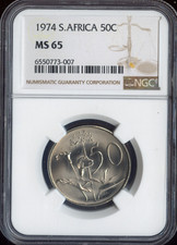 1974 South Africa 50 Cents NGC MS65 Quality