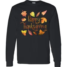 Inktastic Happy Thanksgiving Fall Leaves In Autumn Colors Long Sleeve T-Shirt