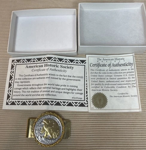 Money Clip Gold Walking Eagle Liberty Silver Half Dollar Vintage Coin COA Vintag