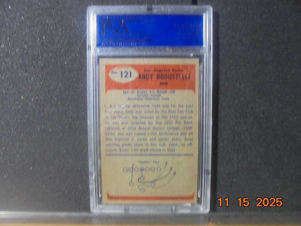 1955 Bowman - Andy Robustelli #121 PSA 7 - Image 2 of 2