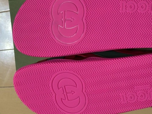 Auténticas sandalias GUCCI planas deslizables rayas web talla 37 US7 rosa logotipo goma para mujer - Imagen 17 de 24
