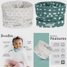BANDOBIB Scarf Style Drool-Catching Bib Snap Closure 2-Pack ~ 6-24 Months