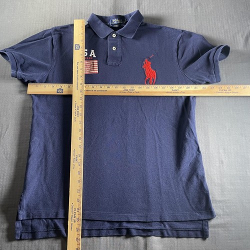 Polo Ralph Lauren Poloshirt Herren Large dunkelblau Custom Fit USA Flagge großes Pony - Bild 4 von 8