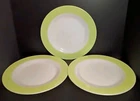 PYREX Lime Green & White DINNER PLATES 10" Dia Set Of 3 Milk Glass 1960's Marked