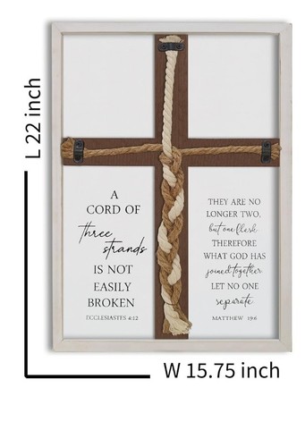 A Cord of Three Strands Wedding Ceremony Unity Cross Sign Framed  22 X 16 Inch  - Picture 4 of 5