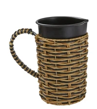 Galvanized Pitcher W/ Rattan Handle Durable Beverage Server Wine Bottle Holder
