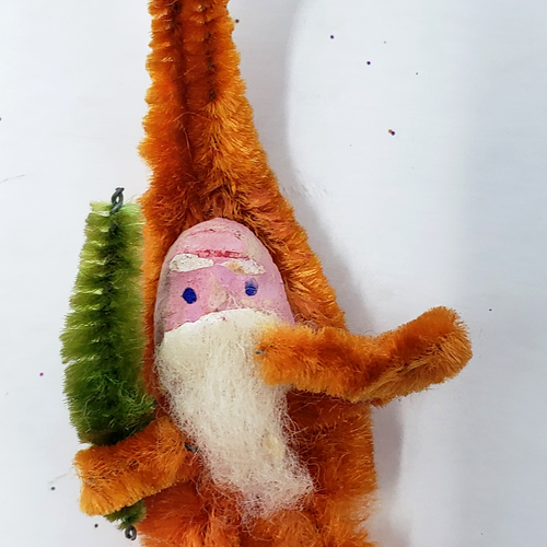 Nettoyeur de pipe chenille vintage années 50 Père Noël avec arbre ornement Noël Japon 3" - Photo 2/8