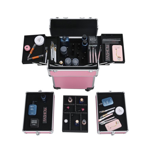 Aluminium 4 in 1 Rollen Schminkkoffer Zug Salon Kosmetik Trolley Organizer Box - Bild 32 von 65