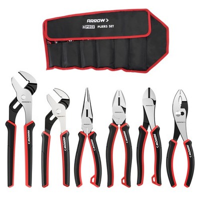 ARROW 6PCS Pliers Set, 8'' Long Nose, Diagonal Cutting, Linesman, Slip Joint,