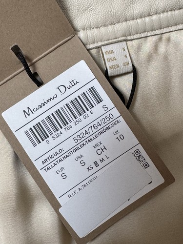 Massimo Dutti pantaloni in pelle panna/beige/bianco gamba dritta UK10 EU38 RPR $450 - Foto 4 di 7