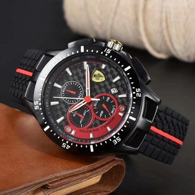 NEW Men's formula 1 Scuderia Ferrari 42mm Luxury Chronograph Red Silicone Watch