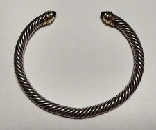 DAVID YURMAN 925 STERLING & 585 14k GOLD ONYX 4.8mm CLASSIC CABLE CUFF BRACELET