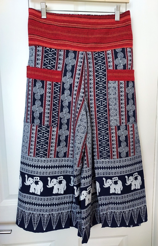 Thai Multicolored Palazzo Tribal Trousers with Elephant Pattern (UK Size 8-10) - Picture 7 of 7