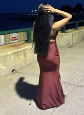 Windsor Burgundy Sleeveless Cowl Neck Maxi Dress Women's Size S Formal Gown