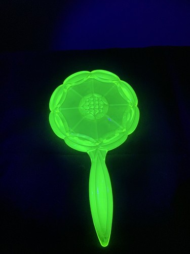 Uranglas VASELINE GLAS Mosser HANDSPIEGEL mit STÄNDER 2 links - Bild 18 von 24