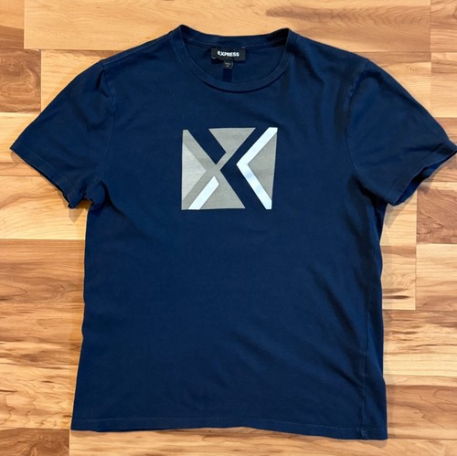 Express Women's Graphic T-Shirt Blue Short Sleeve Size XS X Logo Fashion Summer - Picture 1 of 4