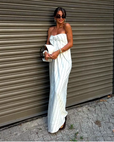 Zara Long Striped Dress With Knot Ivory Ecru Off White Size S Small 1058/033 New - Picture 2 of 23
