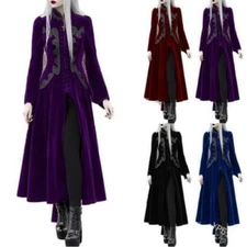 Embroidery Women's Velvet A-Line Dress Gothic Vintage Retro Falbala Stand Collar