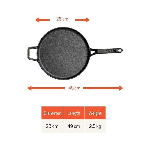 Meyer Pre-Seasoned Cast Iron Flat Dosa Roti Tawa, 28cm, Black- Free Delivery - Picture 2 of 7