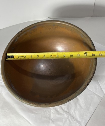 "Cuenco inferior redondeado grande de cobre sólido de 14"" con mango de latón de colección hecho en Francia" - Imagen 11 de 13