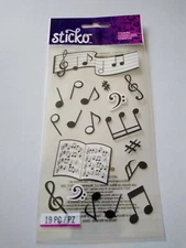 Scrapbooking Stickers Sticko Silhouette Music Notes Black White Book Band