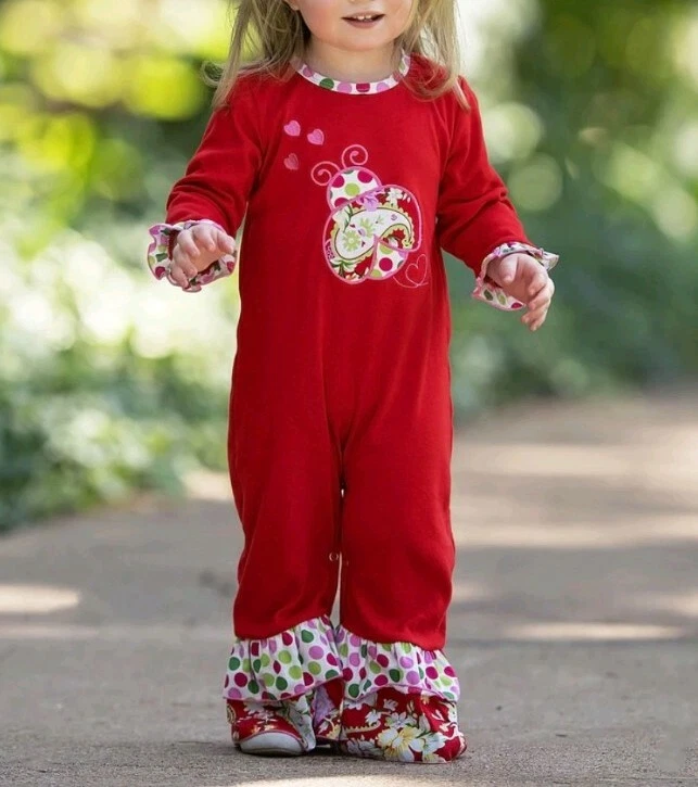 Mono AnnLoren Bebé Niña Una Pieza San Valentín Lunares Ladybug-Talla-12M/18M Foto 4 de 4