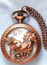 Vintage Horse Design Quartz Pocket Watch Chain Hollow Case Electronic Men Women