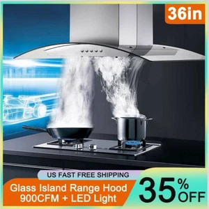 Tieasy 36in Hotte de la gamme en verre de l'île 900CFM Évent en acier inoxydable 3-Speed Ventilateur nouveau