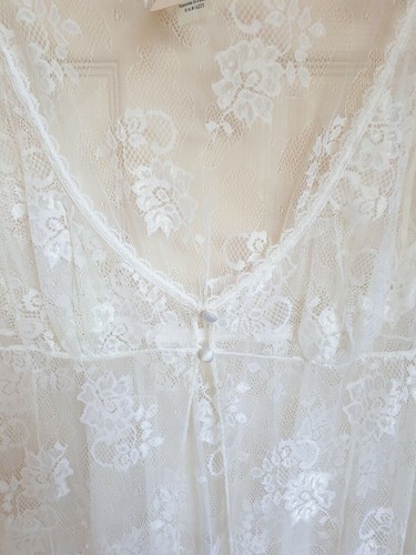 Shirley of Hollywood Sheer White Lace Dressing Gown Floral Bridal Negligee Robe - Picture 6 of 9
