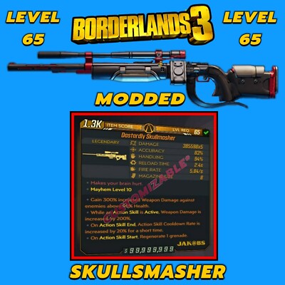 All Platforms Borderlands 3 Modded Skullmasher Level 72