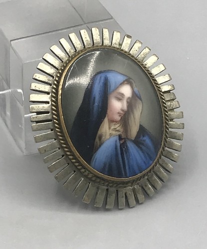 Antike Brosche Porzellan Bild Maria Madonna Alt Antik Vintage Italien