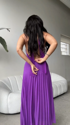 purple halter midi dress Dark Purple Halter Dress - Backless Midi Dress - Bodycon Dress