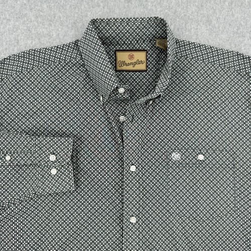 Wrangler Hemd Herren XL grau geometrisches Muster L/S Western Tasche Button Down - Bild 2 von 10