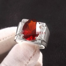 Natural Garnet Gemstone with 925 Sterling Silver Ring for Men's 361