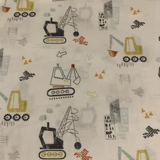 Dear Stella Design Construction Equipment Fabric Muted Grey Yellow On White2+Yds