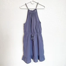 C&C California Kaelyn Halter Dress Women's Medium Gray/Blue Double Gauze Boho