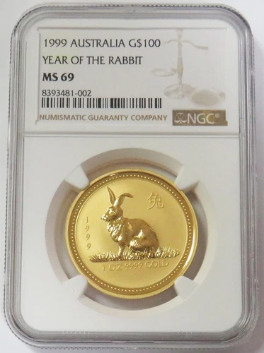 1999 GOLD AUSTRALIA $100 LUNAR YEAR OF THE RABBIT SERIES I NGC MINT STATE 69