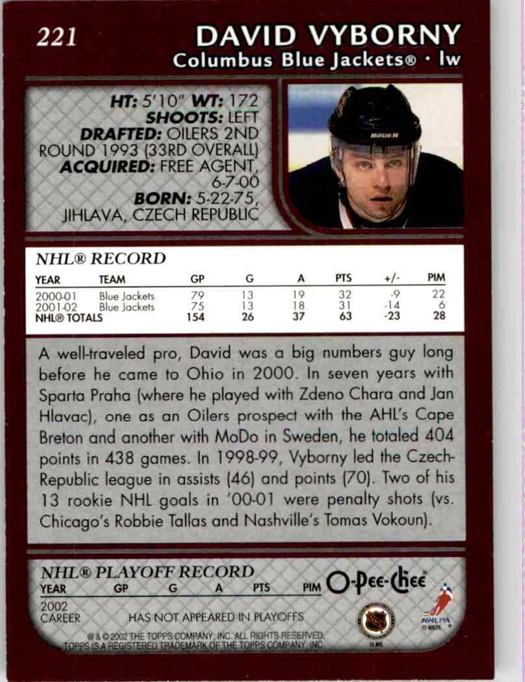 2002-03 O-Pee-Chee David Vyborny #221 - Image 2 of 2