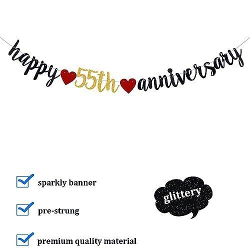 Happy 55th Anniversary Banner,55th Wedding Anniversary Party Bunting - Picture 4 of 7