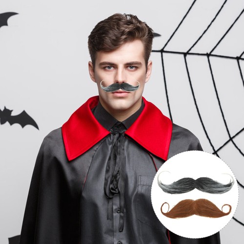 2 Pcs Mustaches Stick on Moustache Adults Fake Goatee Halloween Beard Elder Man - Picture 4 of 12