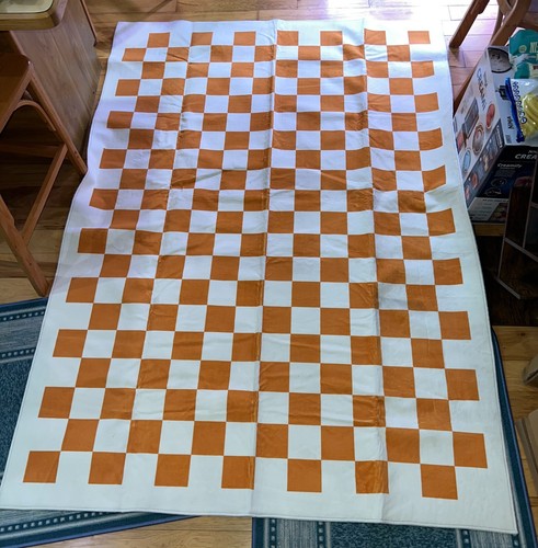 TRUEDAYS Boho Checkered Area Rug Soft Low Pile 5x7ft Orange White Checkerboard - Picture 2 of 3