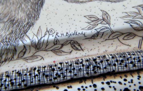 Rare Vintage R.H. Badeau Etched Resin Faux Scrimshaw Wall Mantel Clock / Bunnies - Picture 7 of 10